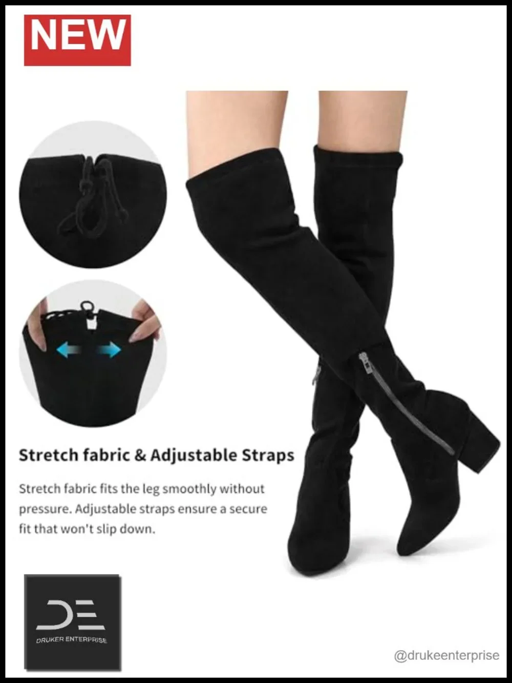 Over the Knee Boots Women Stretch Suede Chunky Heel Pointed Toe Zip Block Heel